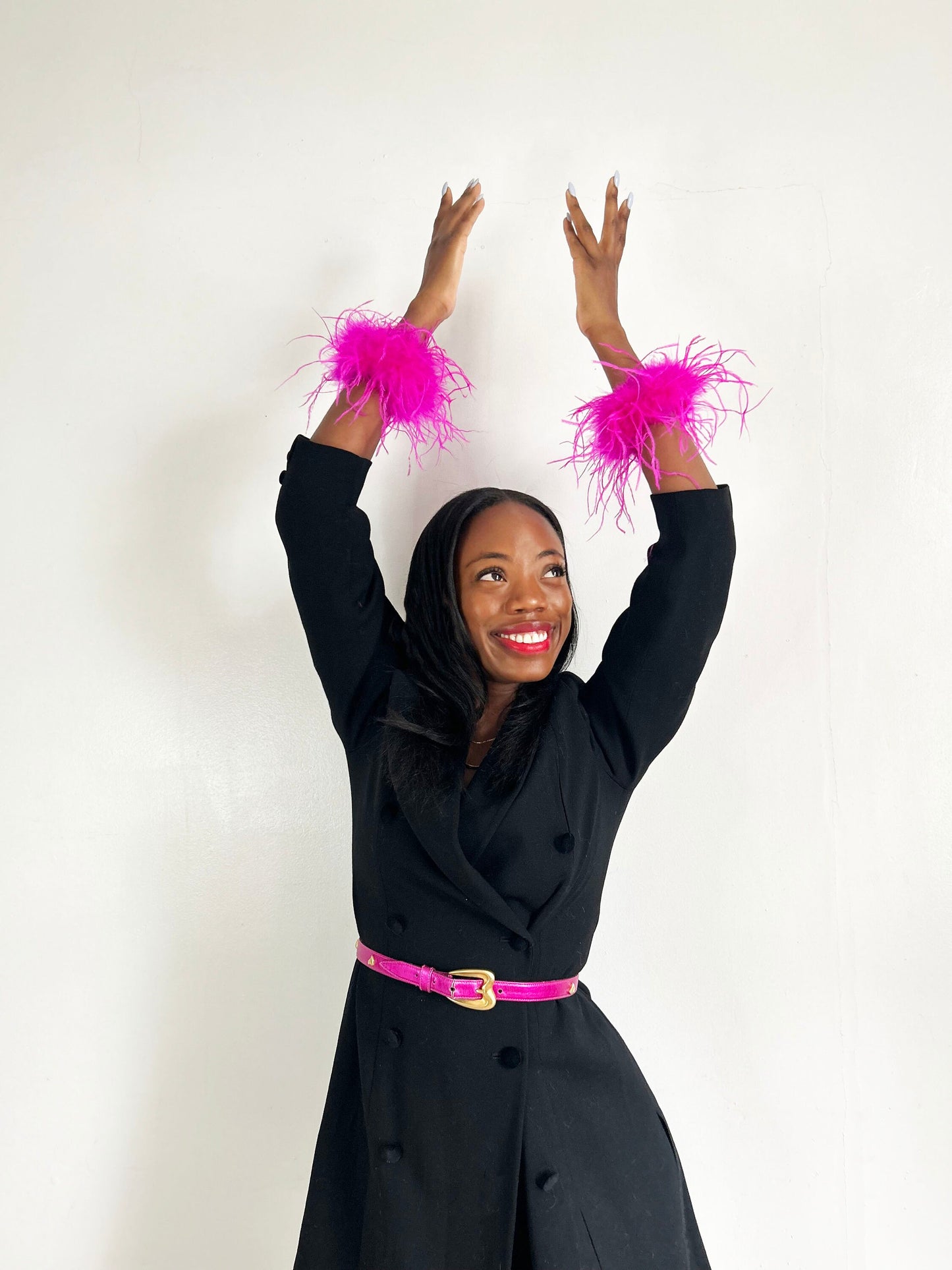 Magenta Bright Pink Feather Cuffs