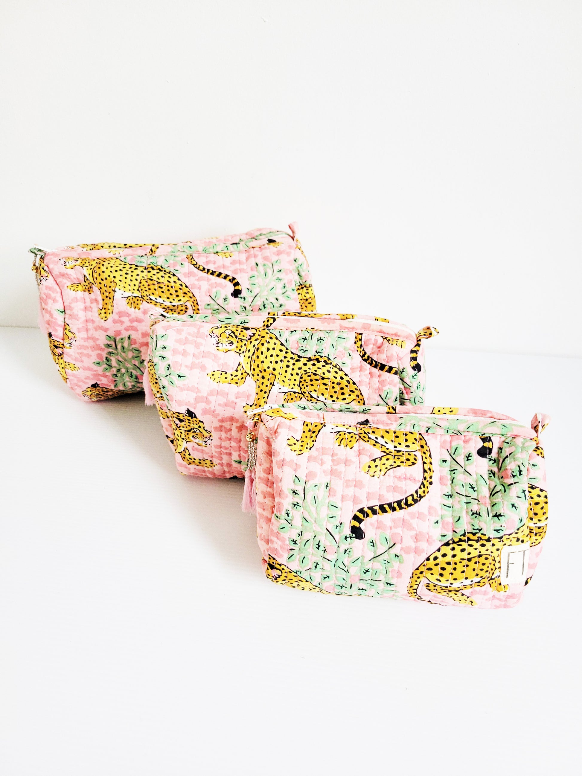 Close-up of brown and pink leopard tote.