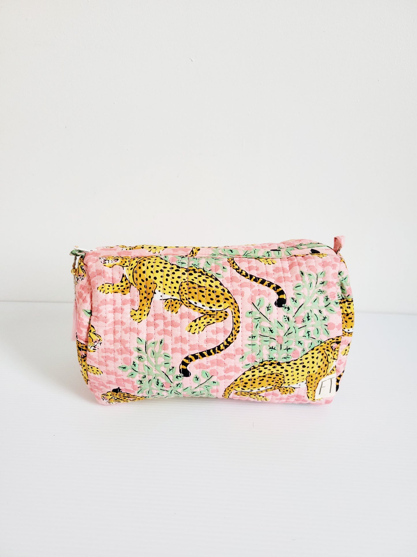 Orange and pink leopard print tote.