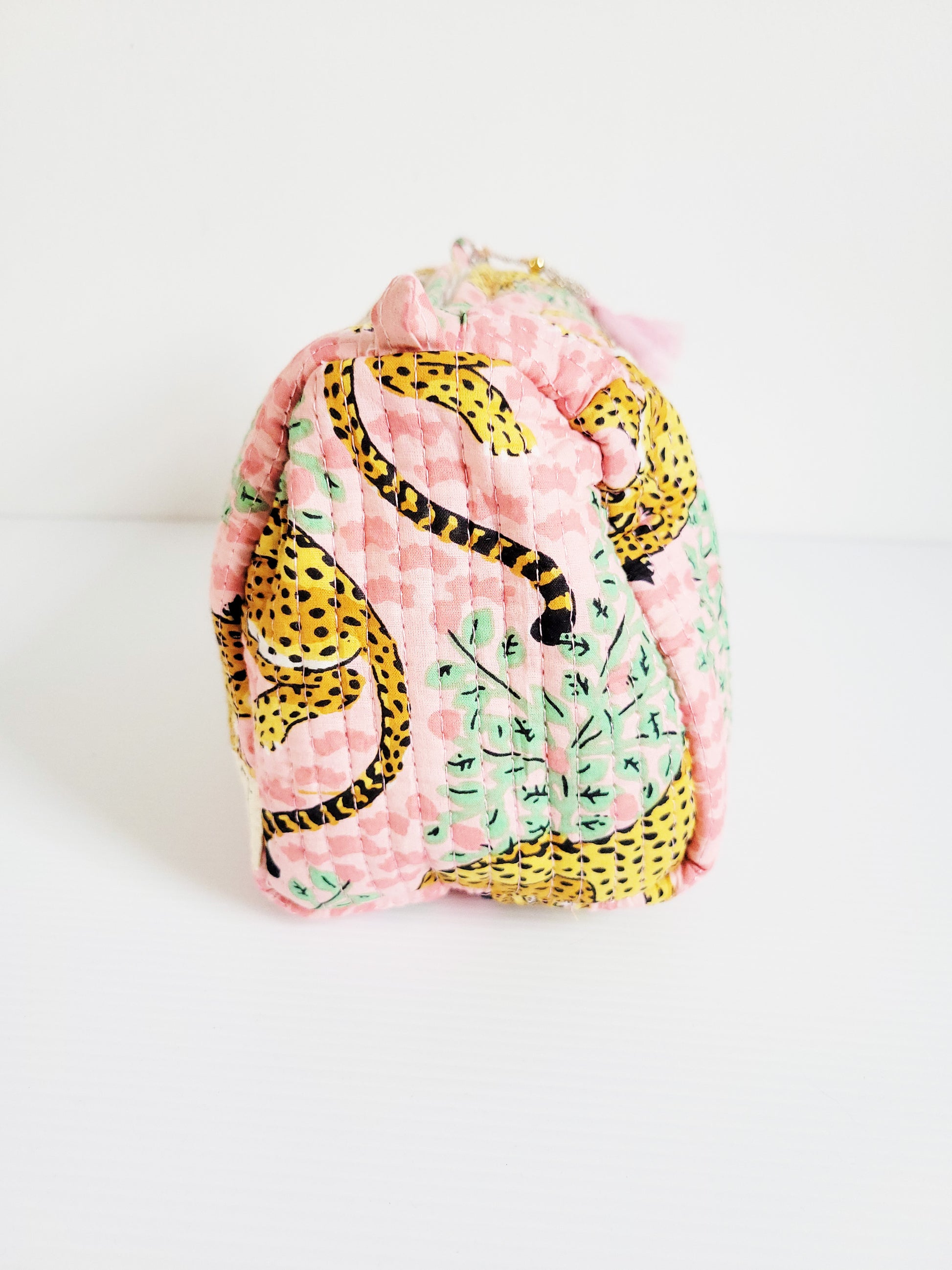 Another view of brown and pink leopard tote.