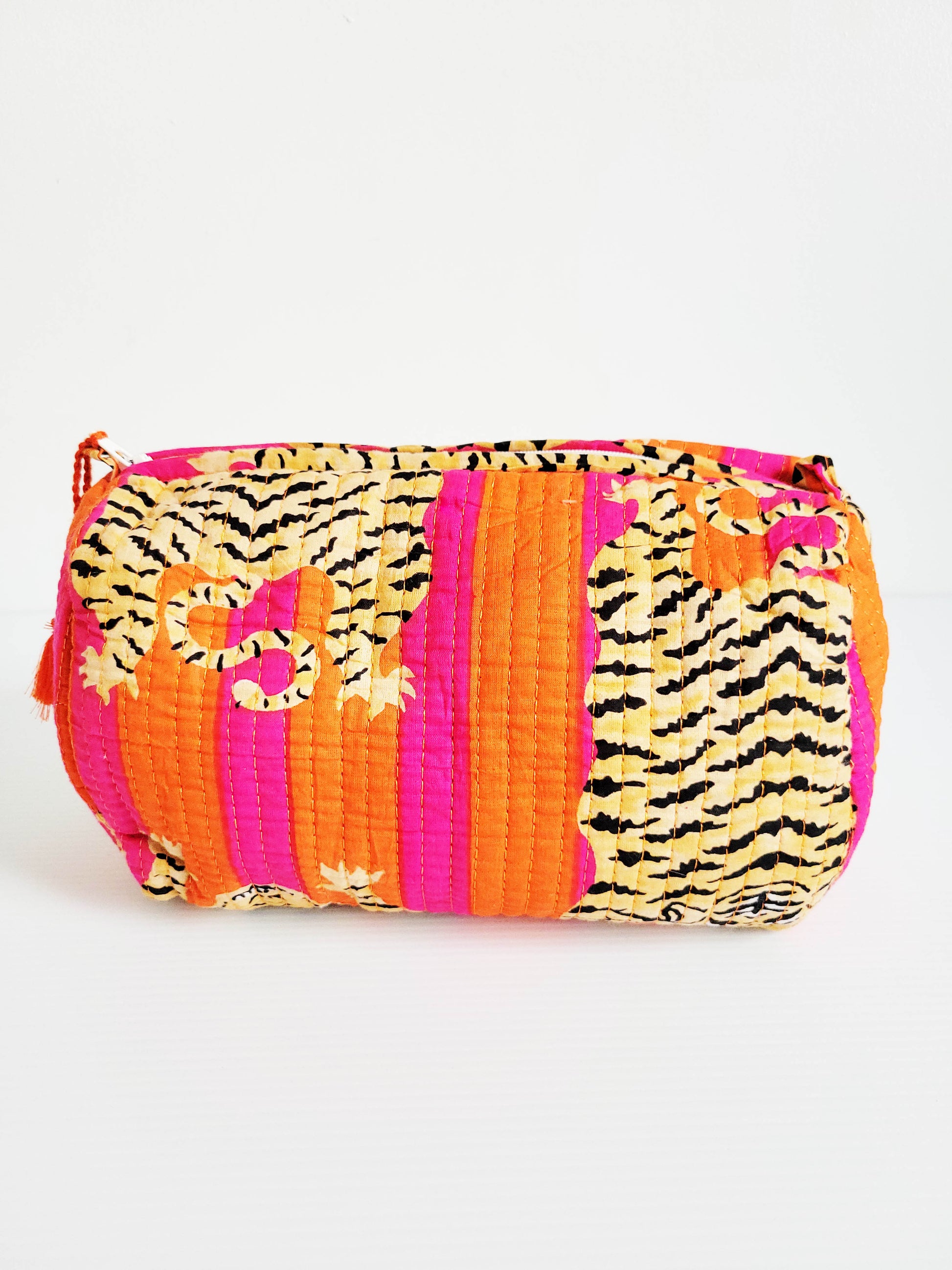 Another angle of orange and pink leopard tote.