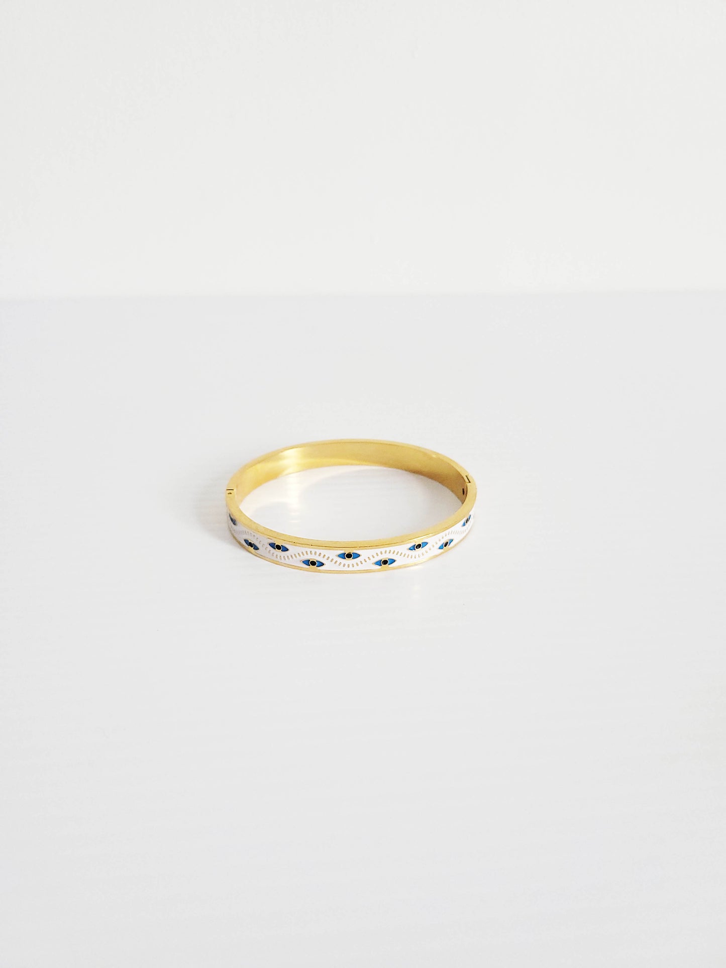 White Evil Eye Gold Bangle