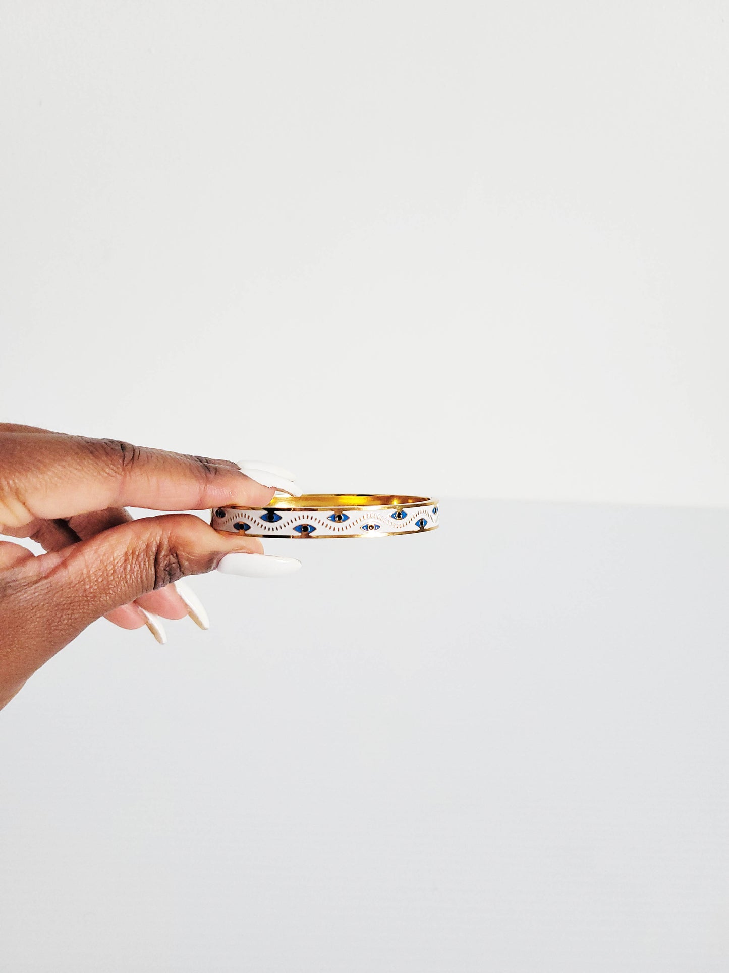 White Evil Eye Gold Bangle