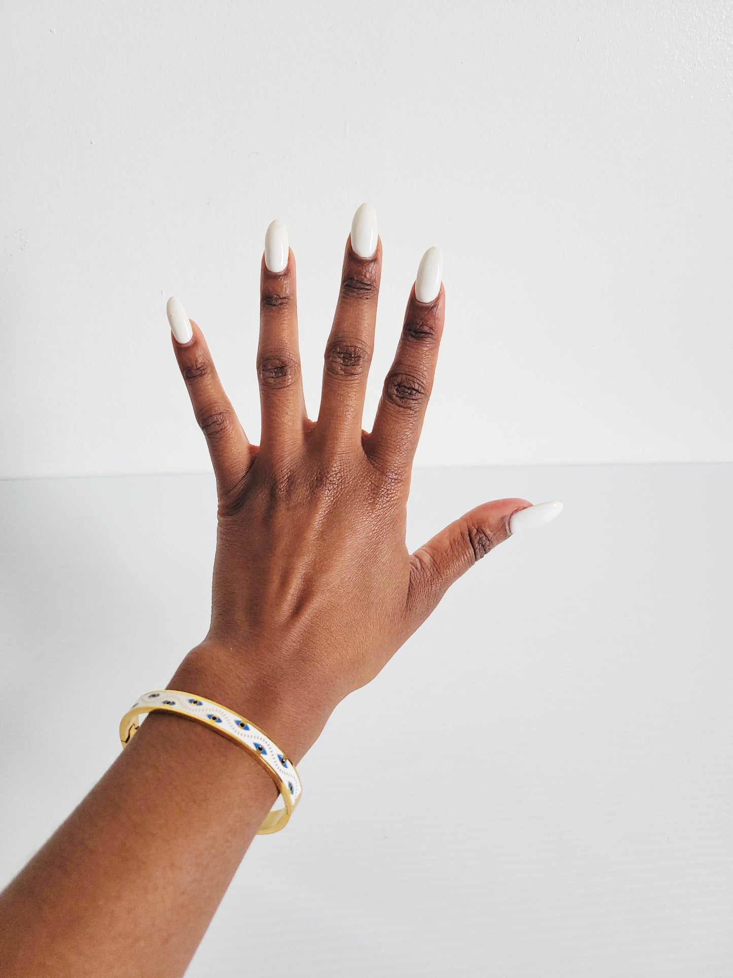 White Evil Eye Gold Bangle