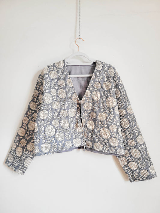 Clara Quilted Jacket Smokey Blue Floral