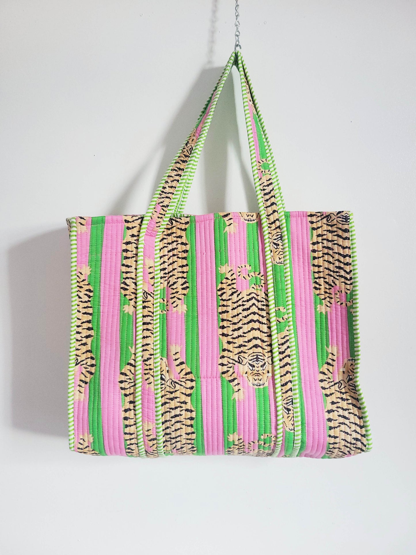 The Weekend Tote Green Pink Green Leopard