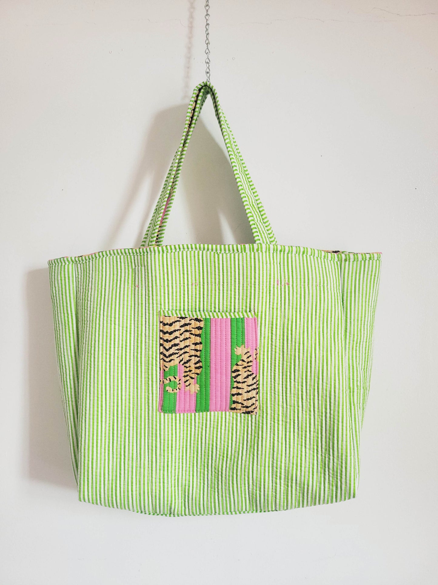 The Weekend Tote Green Pink Green Leopard