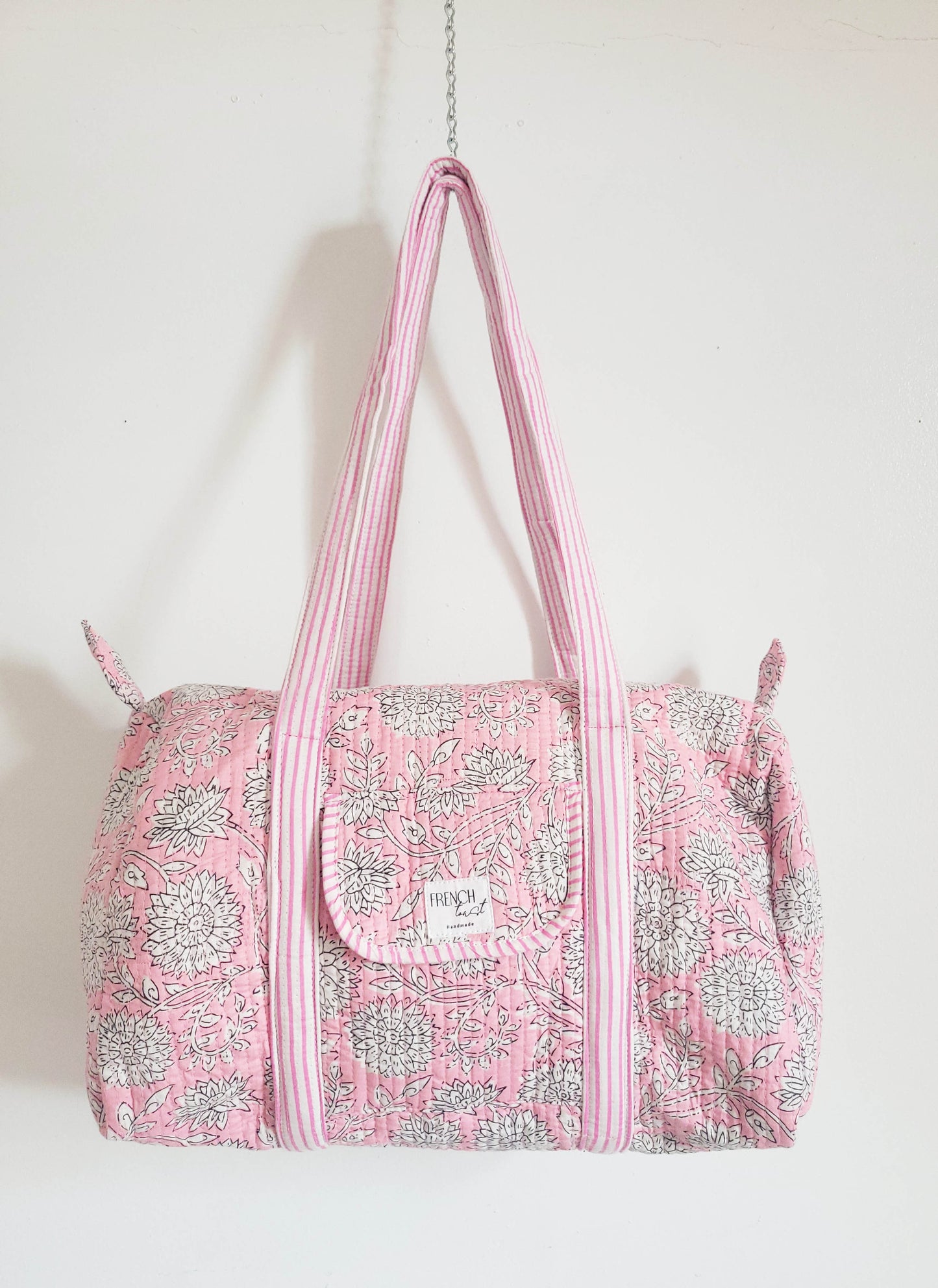 Quilted Pink White Duffle Bag