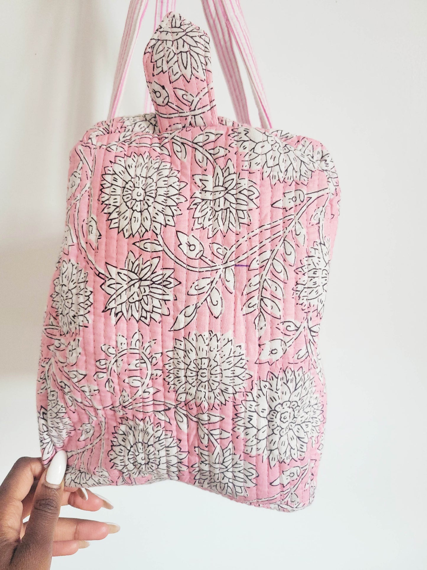 Quilted Pink White Duffle Bag