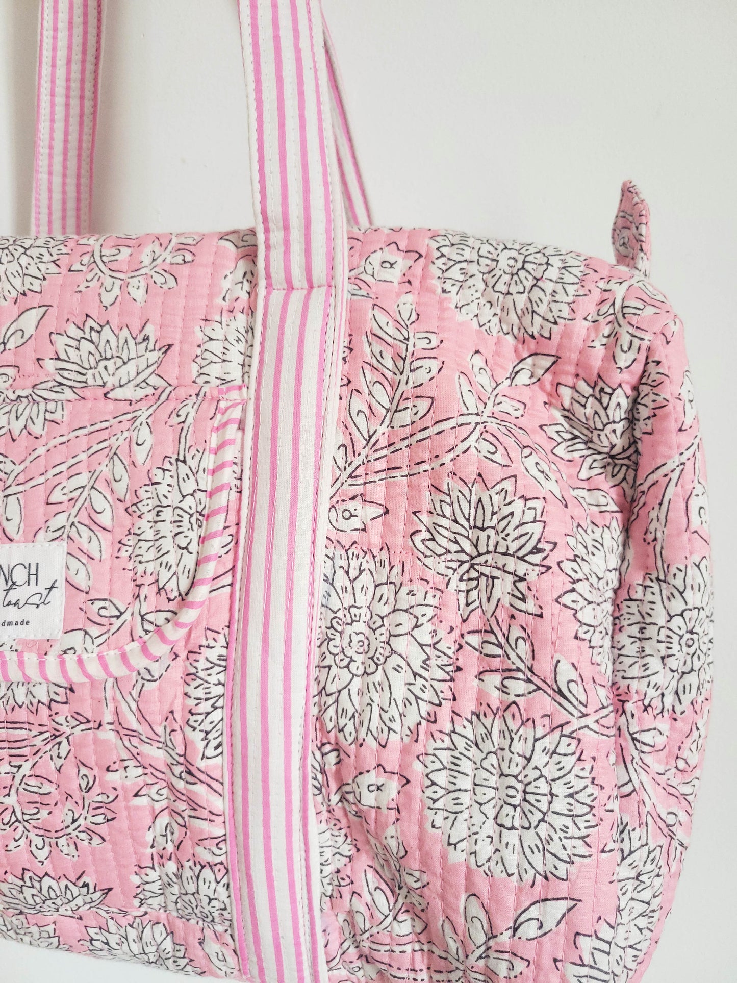 Quilted Pink White Duffle Bag