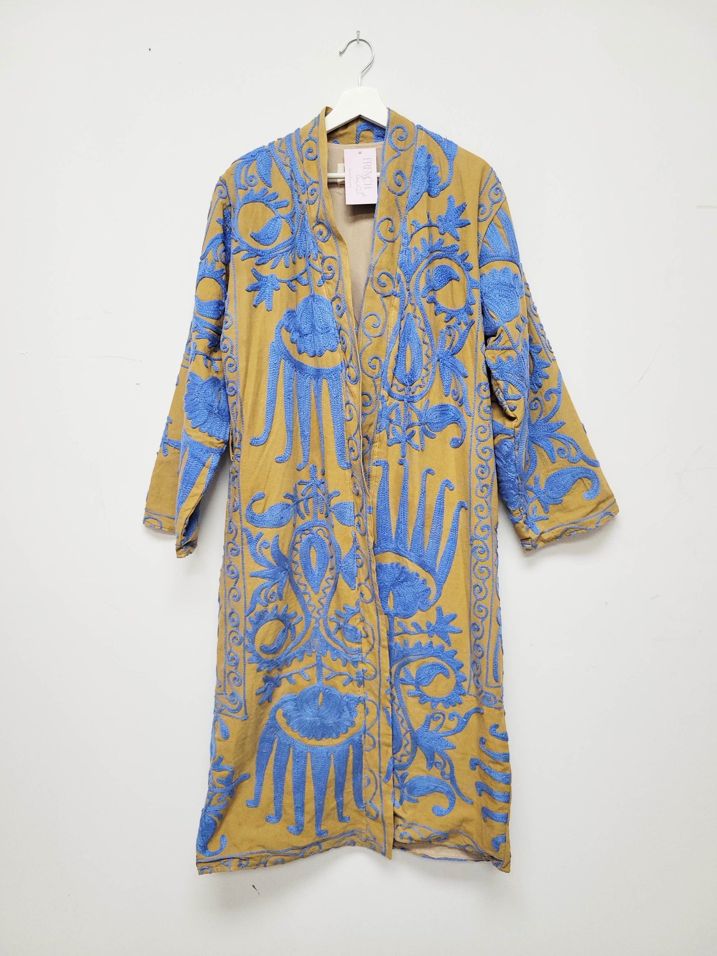 Isla Jacket Long Duster Style - Tan Brown Blue Size M