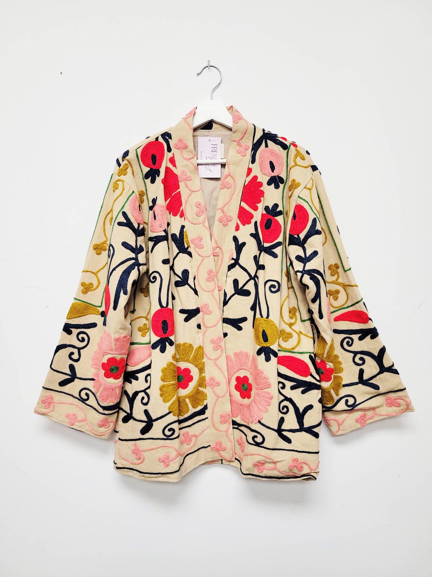 Isla Jacket Mid Length - Tan Brown Red Mustard and Navy Blue Size M