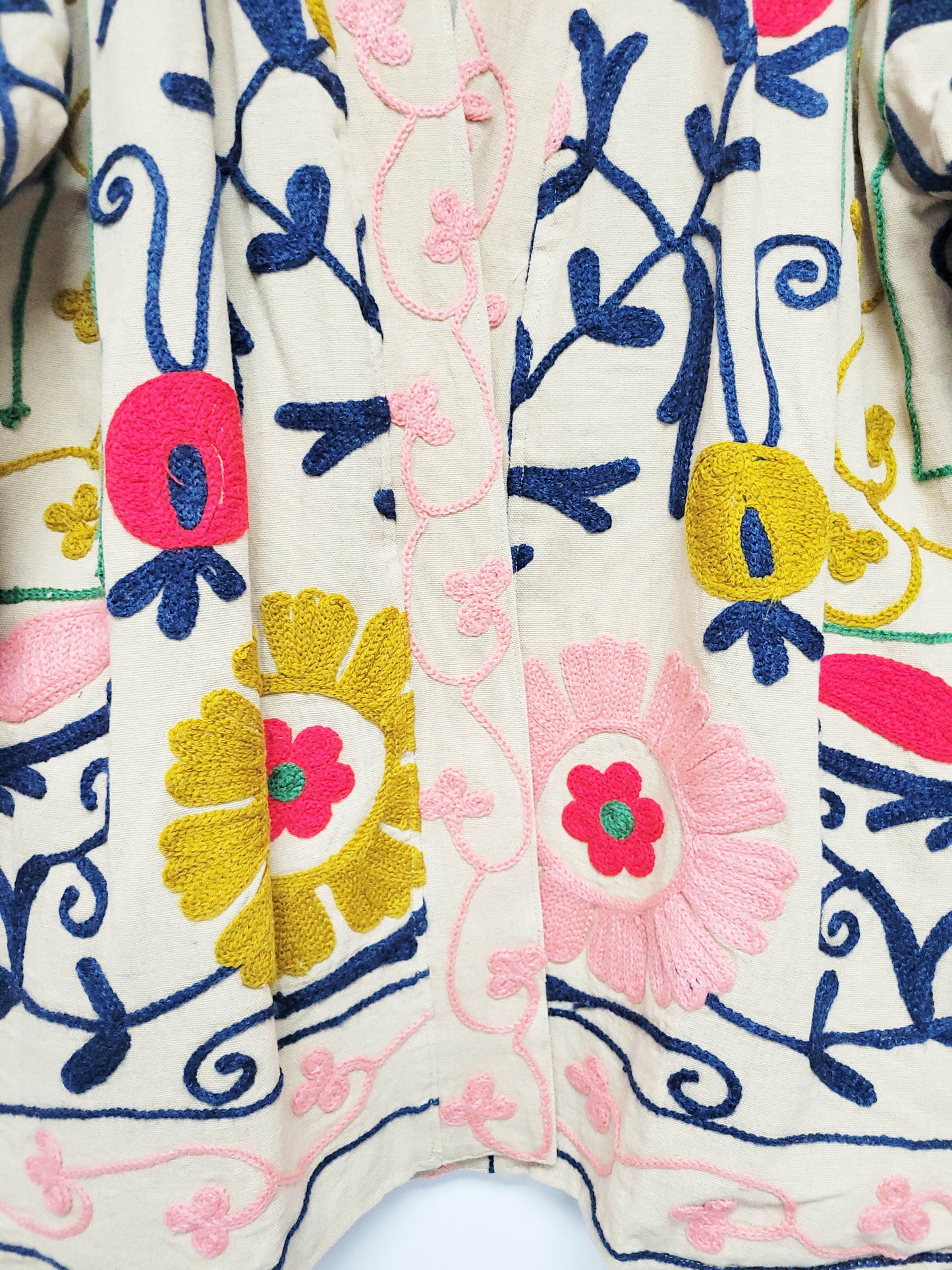 Isla Jacket Mid Length - Tan Brown Red Mustard and Navy Blue Size M