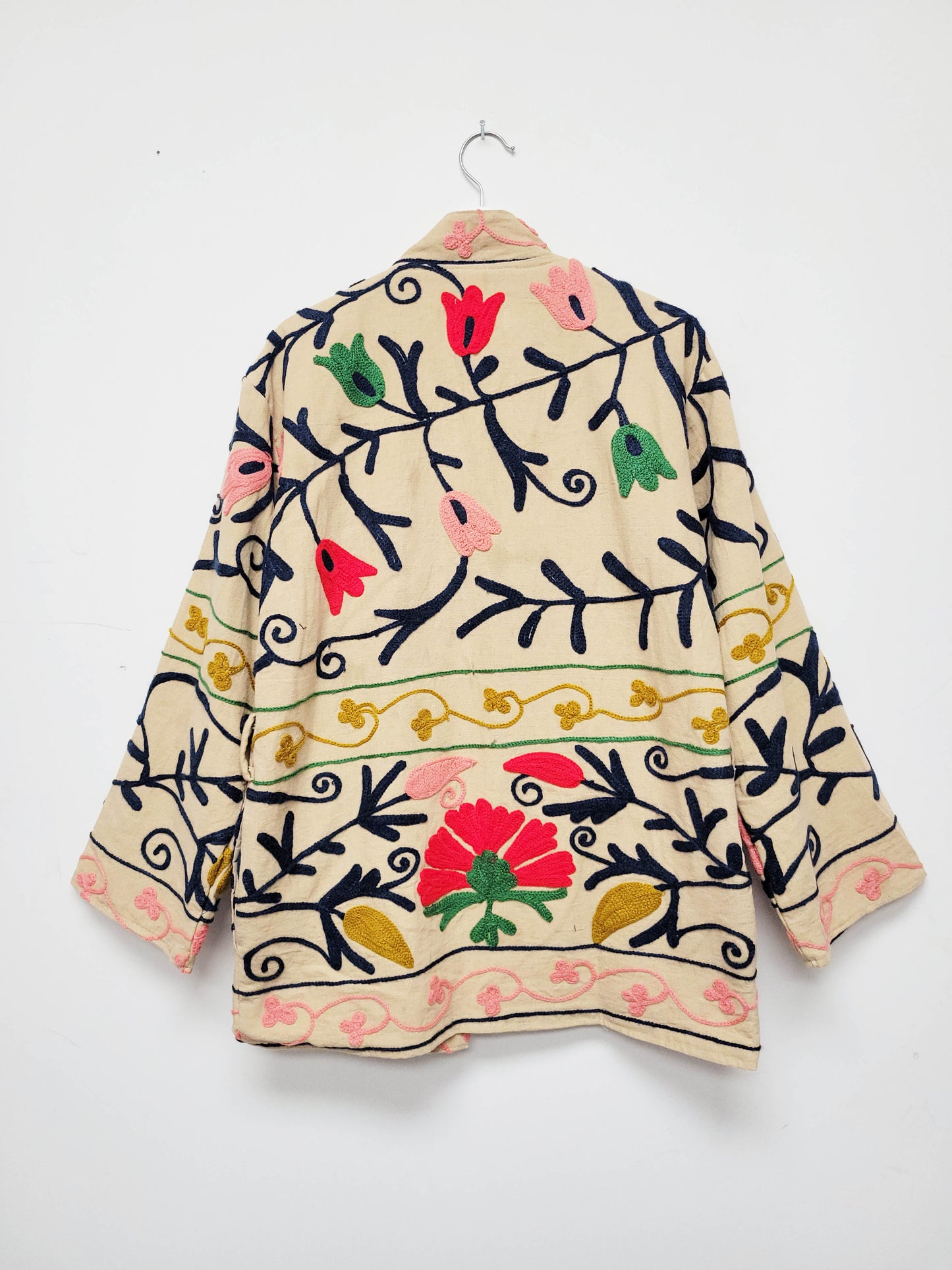 Isla Jacket Mid Length - Tan Brown Red Mustard and Navy Blue Size M