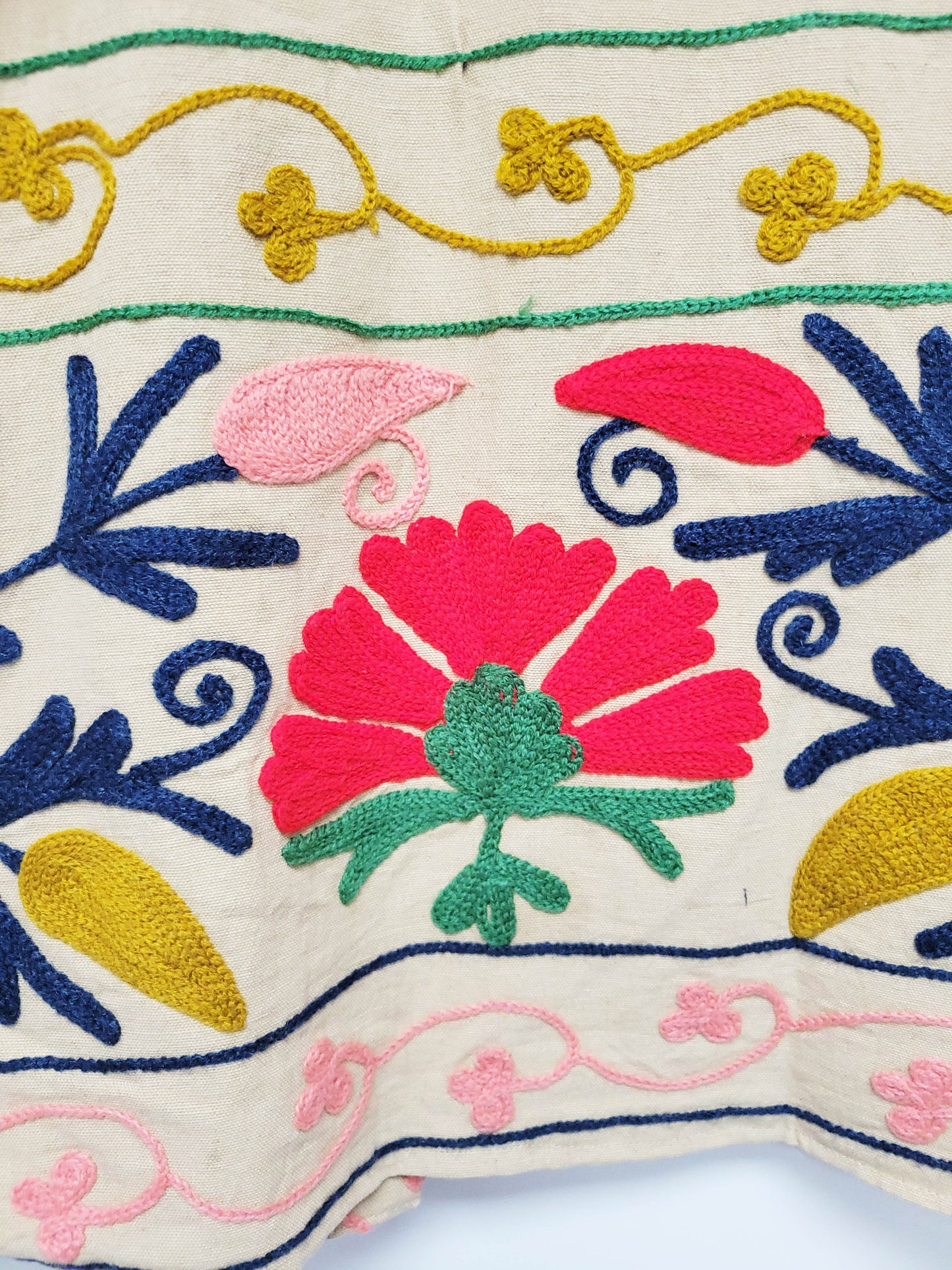 Isla Jacket Mid Length - Tan Brown Red Mustard and Navy Blue Size M