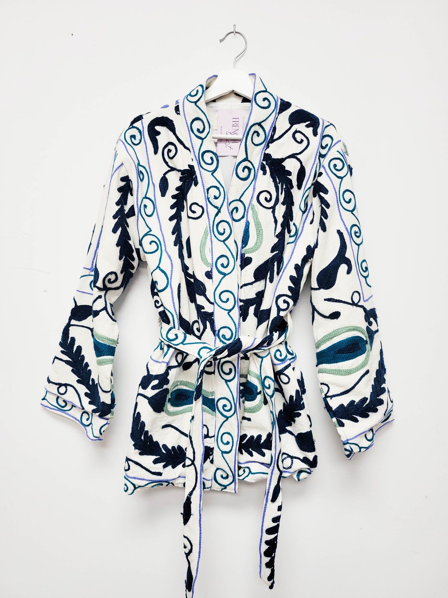 Isla Jacket Mid Length - White Periwinkle Blue and Navy Blue Size M