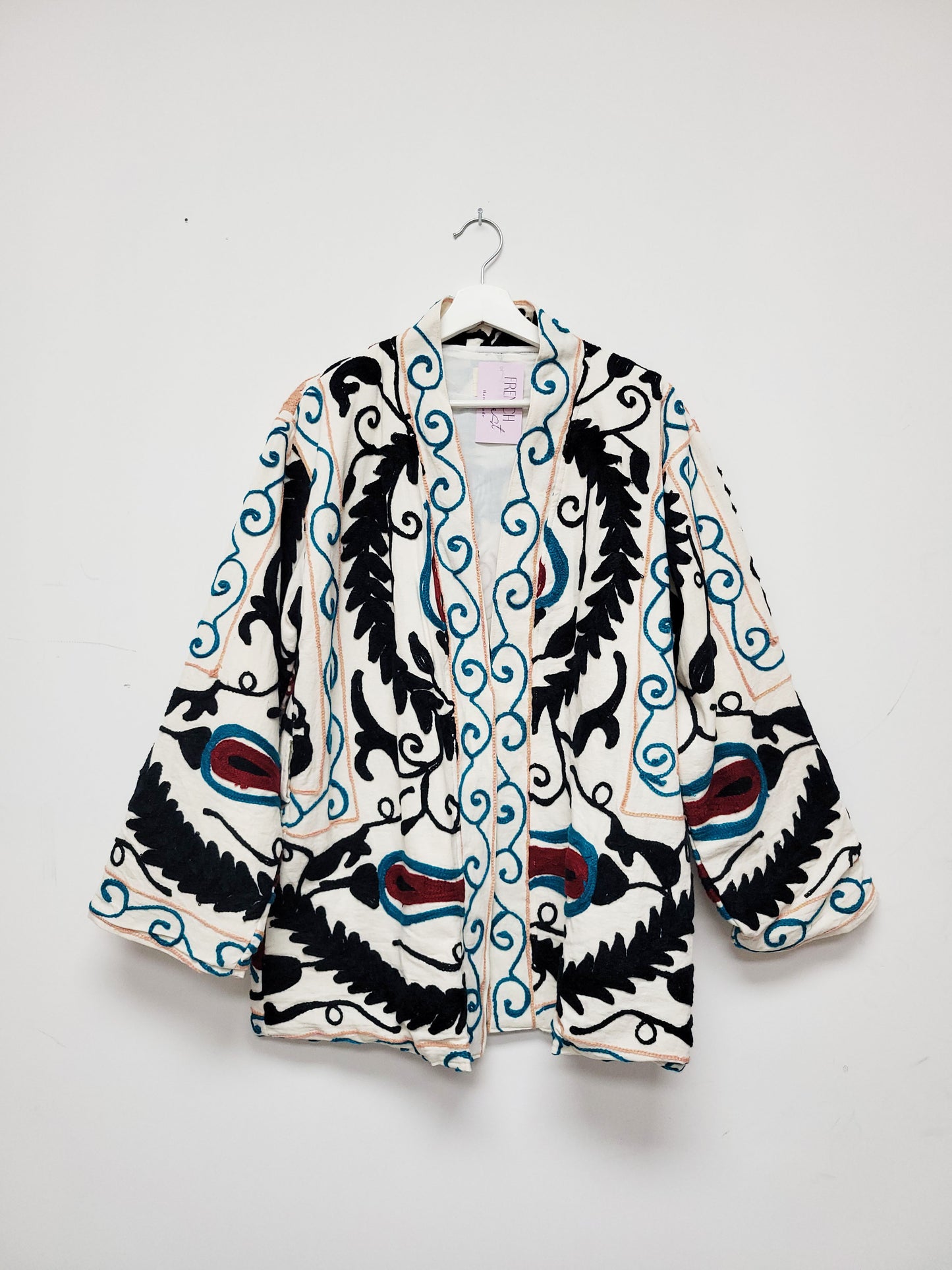 Isla Jacket Mid Length - White Black Burgundy Size M