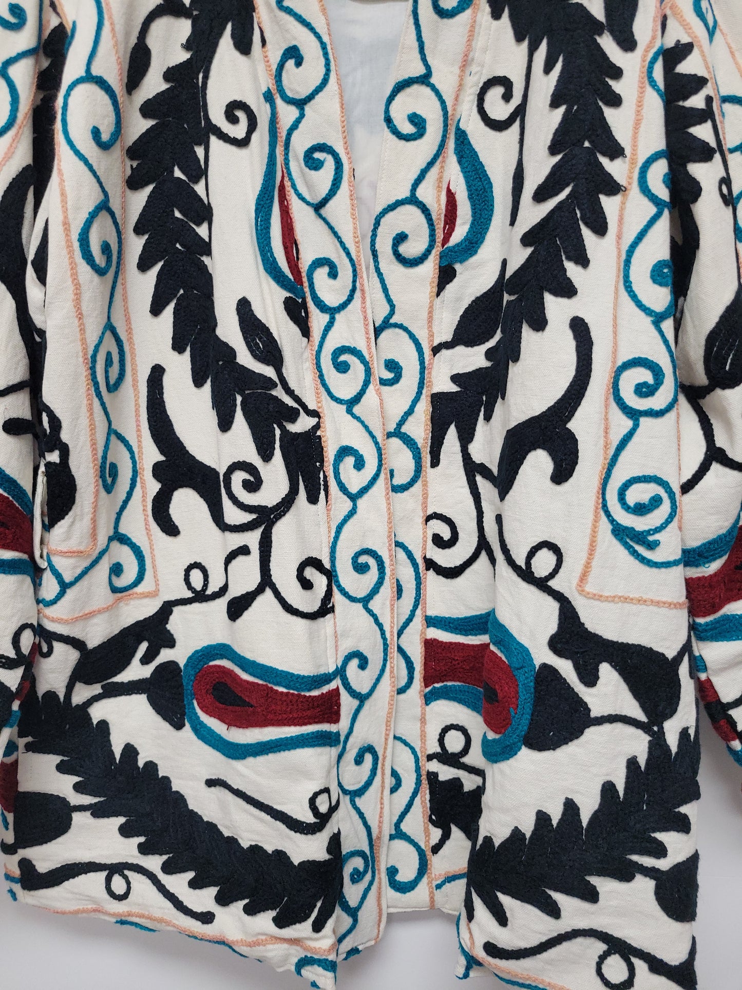 Isla Jacket Mid Length - White Black Burgundy Size M