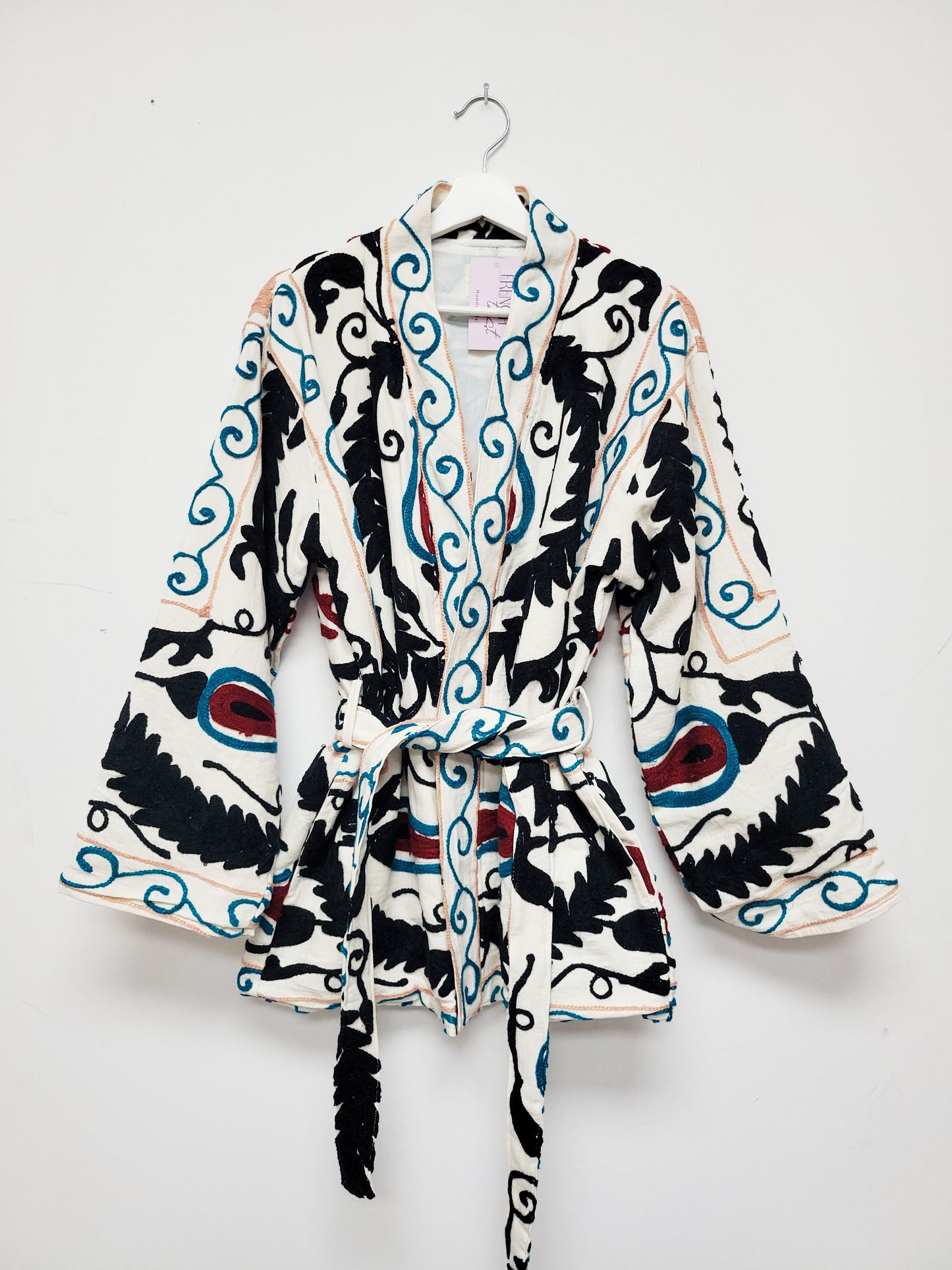 Isla Jacket Mid Length - White Black Burgundy Size M