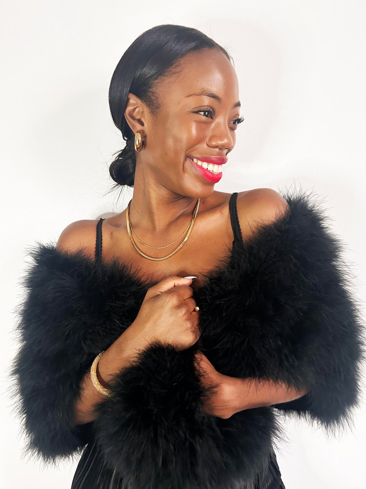 Black Vintage Style Feather Shawl