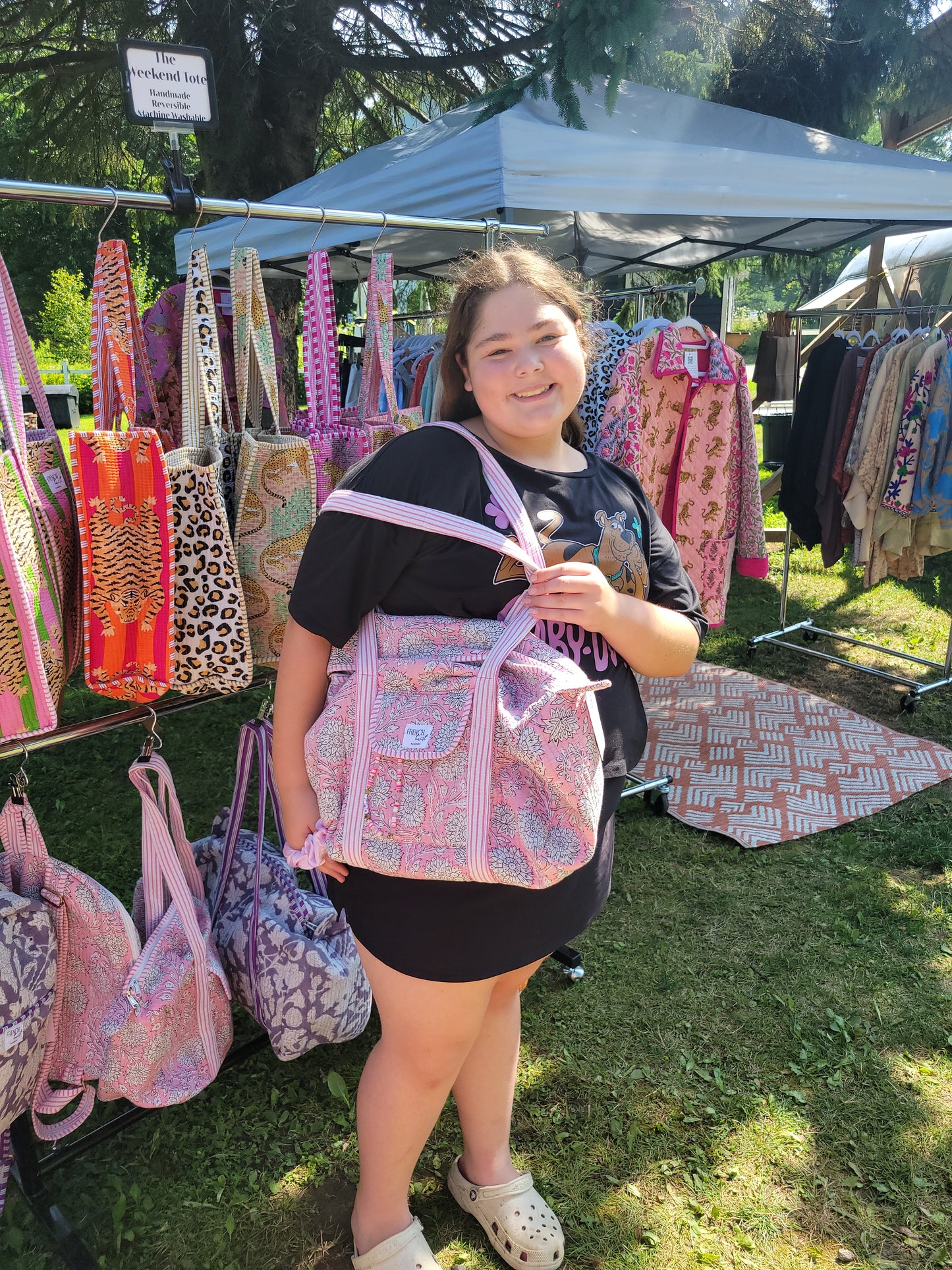 Quilted Pink White Duffle Bag