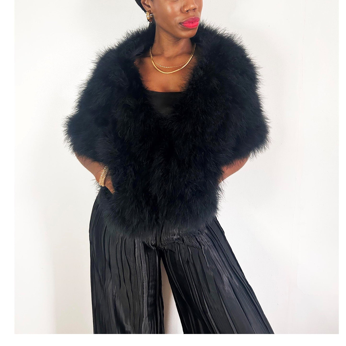 Black Vintage Style Feather Shawl