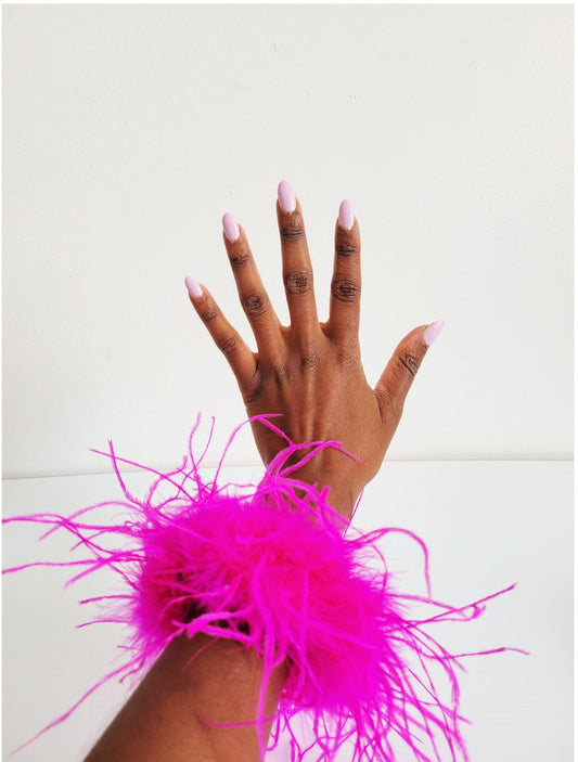 Magenta Bright Pink Feather Cuffs
