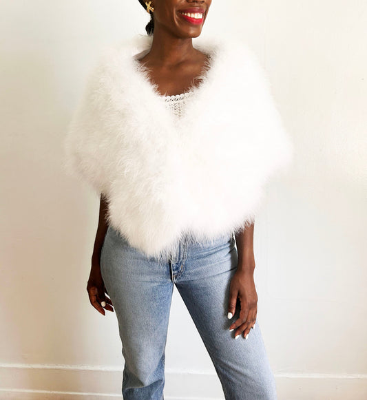 White Vintage Style Feather Shawl