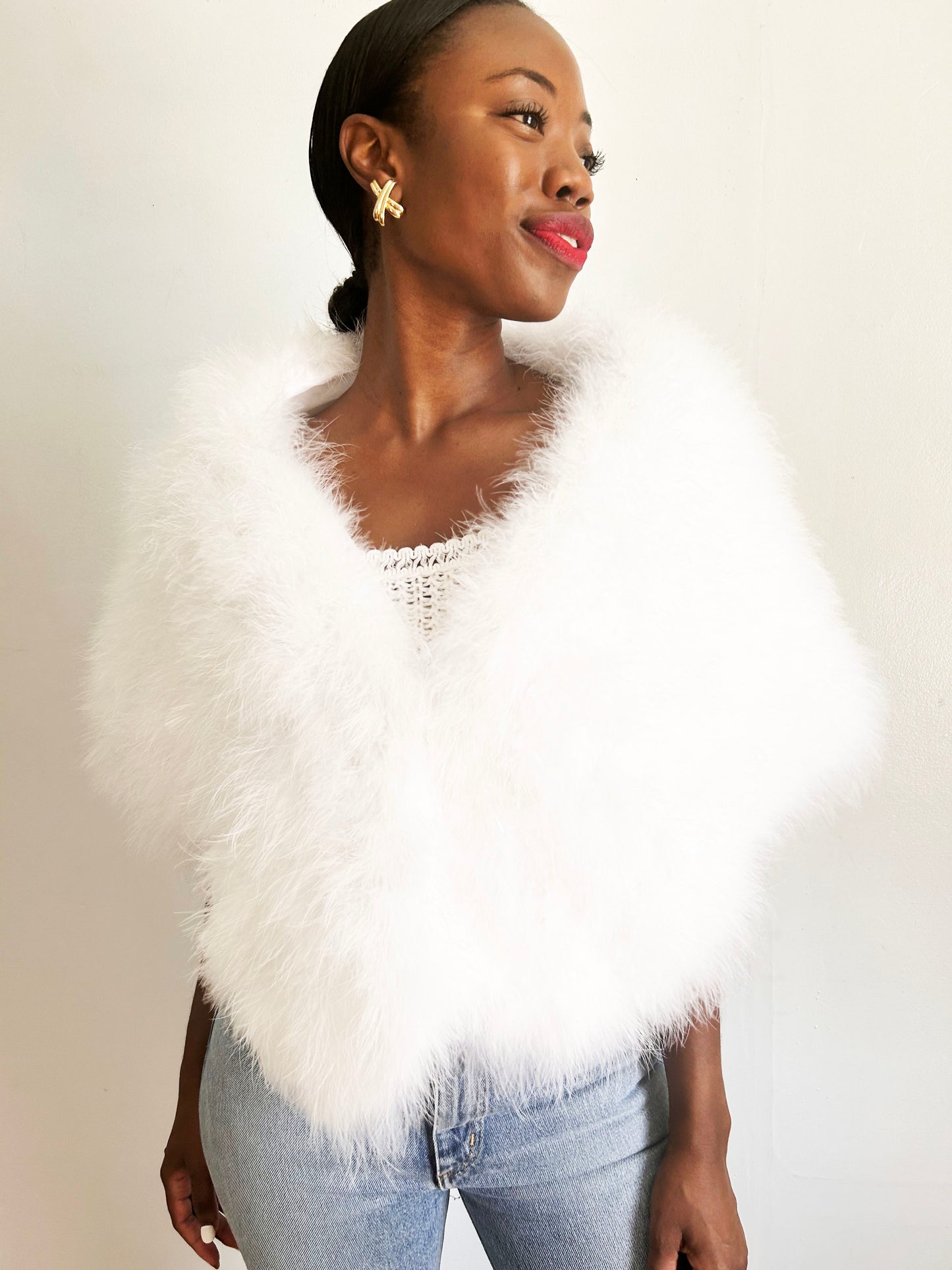 White Vintage Style Feather Shawl