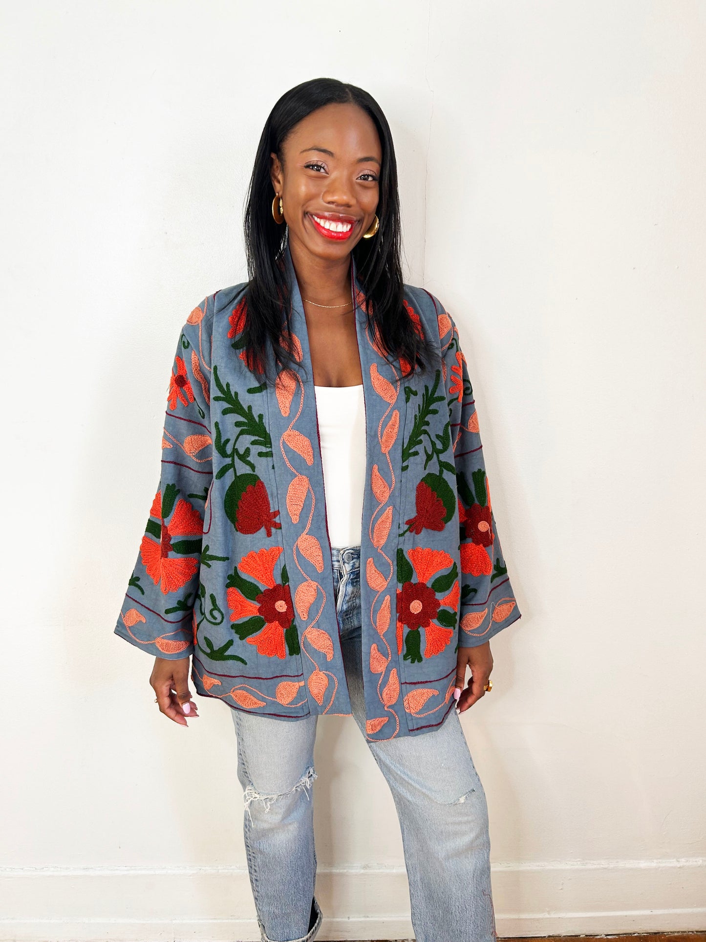 Isla Jacket Mid Length - Pink Blue Size M