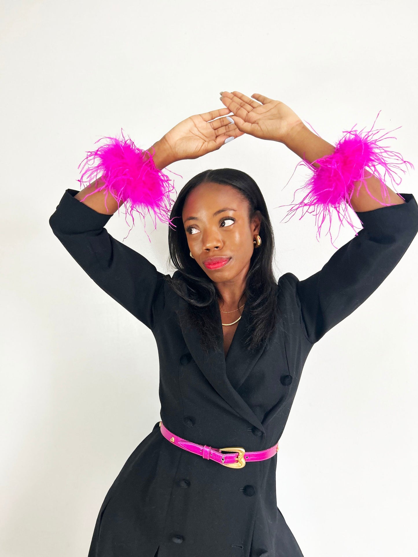 Magenta Bright Pink Feather Cuffs