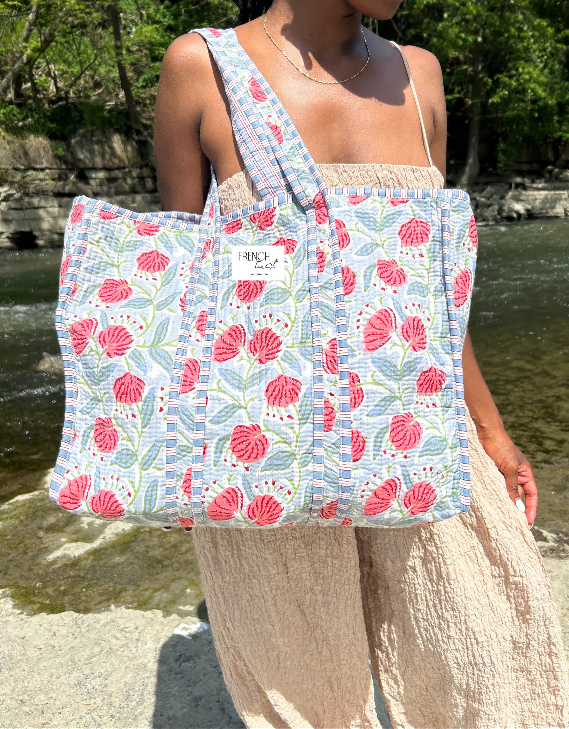 Inside view of white cheetah print tote.