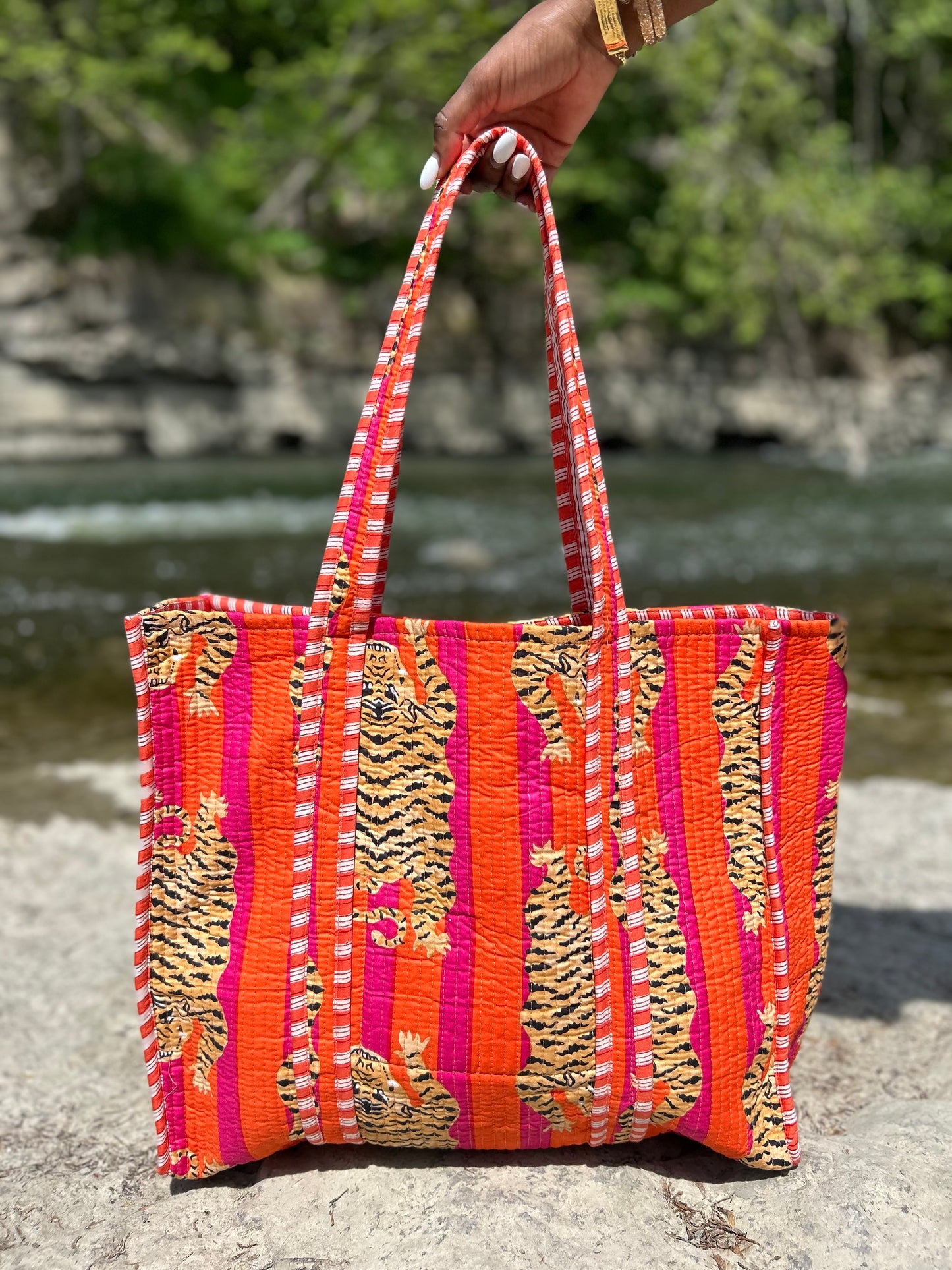 wearing handmade quilted jacket