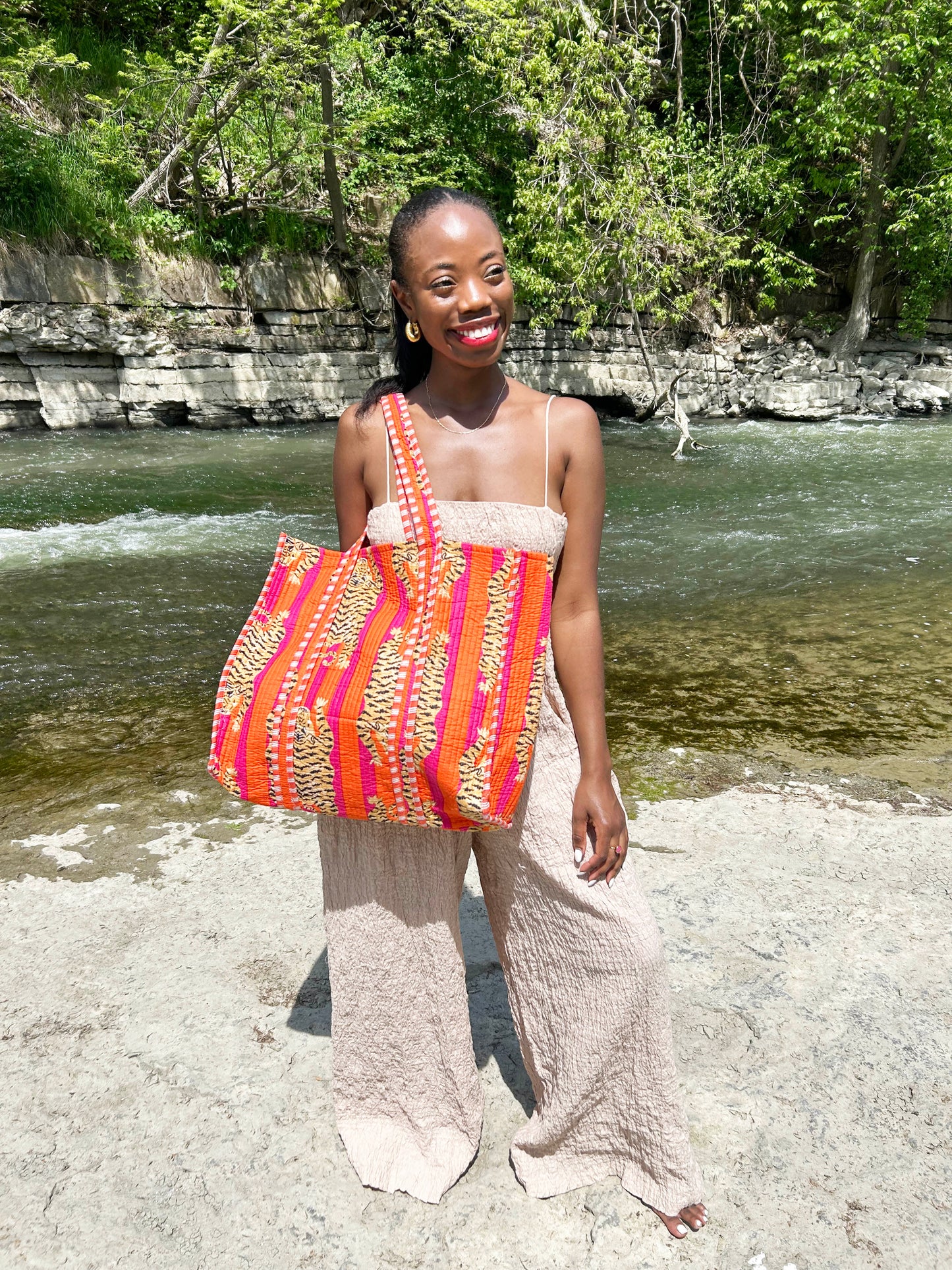 The Weekend Tote Orange Pink Tiger