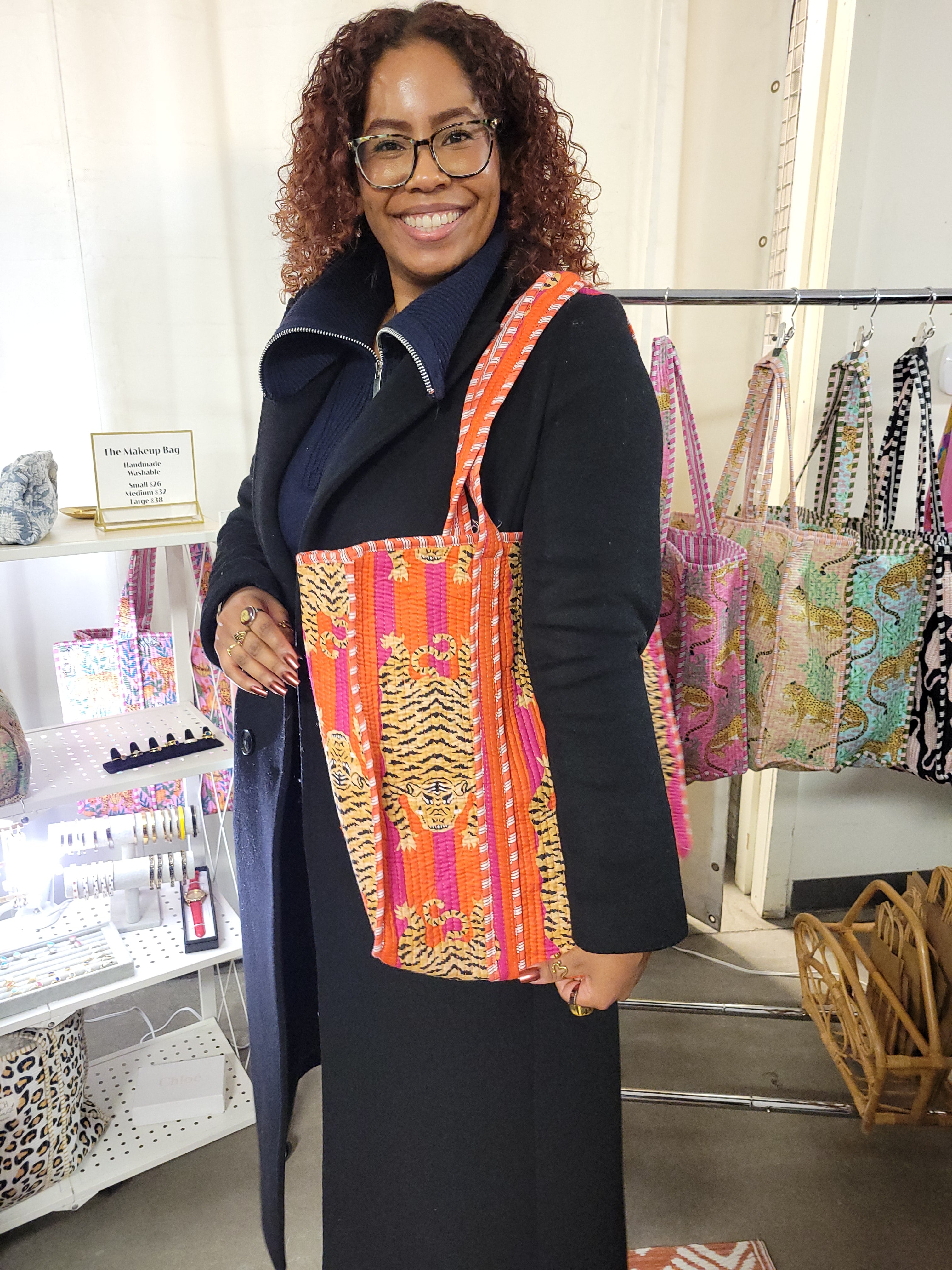 Shop the Quilted Weekend Tote Bag in Orange Pink Tiger | French Toast