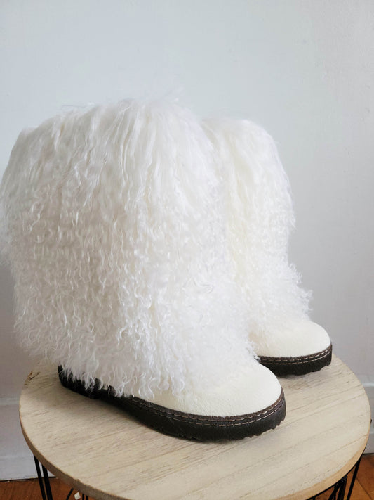 White Shearling Fur Snow Boots