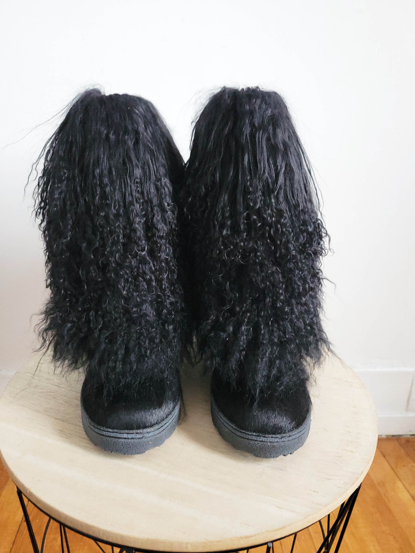 Black Shearling Fur Snow Boots