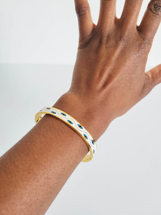 White Evil Eye Gold Bangle