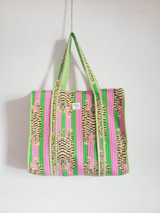 The Weekend Tote Green Pink Green Leopard