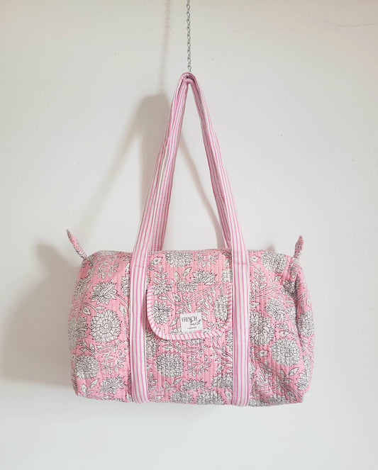Quilted Pink White Duffle Bag
