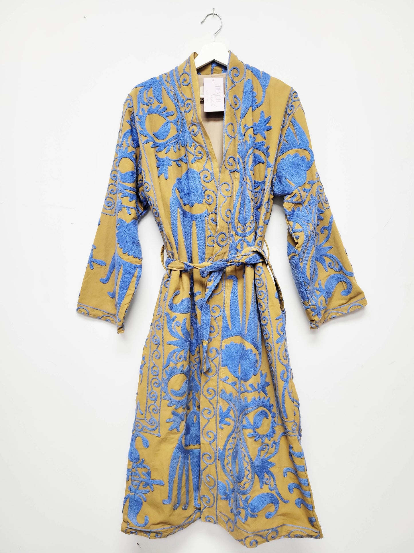 Isla Jacket Long Duster Style - Tan Brown Blue Size M