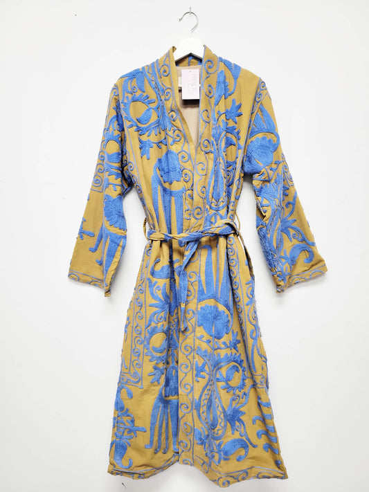 Isla Jacket Long Duster Style - Tan Brown Blue Size M