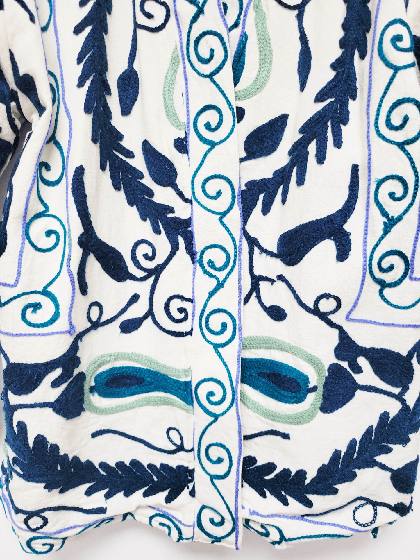 Isla Jacket Mid Length - White Periwinkle Blue and Navy Blue Size M