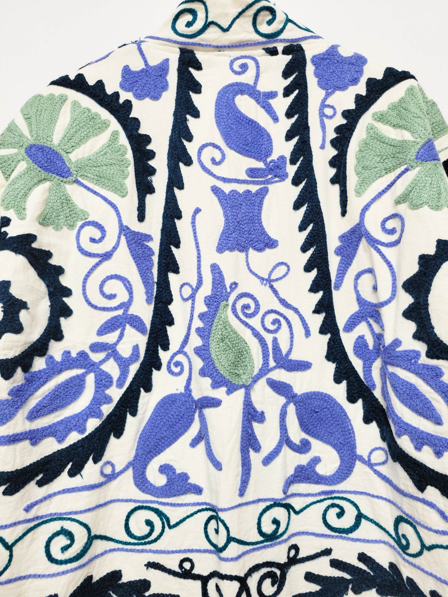 Isla Jacket Mid Length - White Periwinkle Blue and Navy Blue Size M