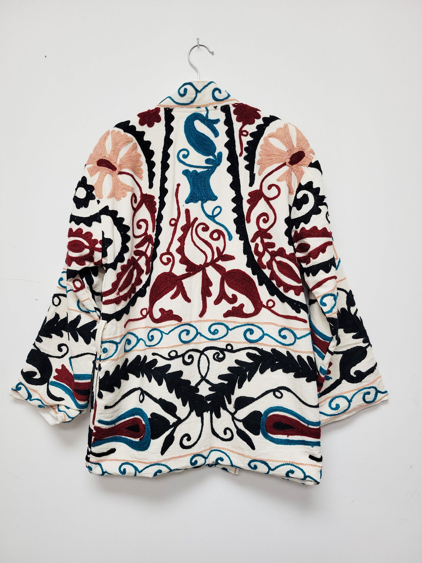 Isla Jacket Mid Length - White Black Burgundy Size M