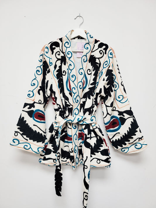 Isla Jacket Mid Length - White Black Burgundy Size M