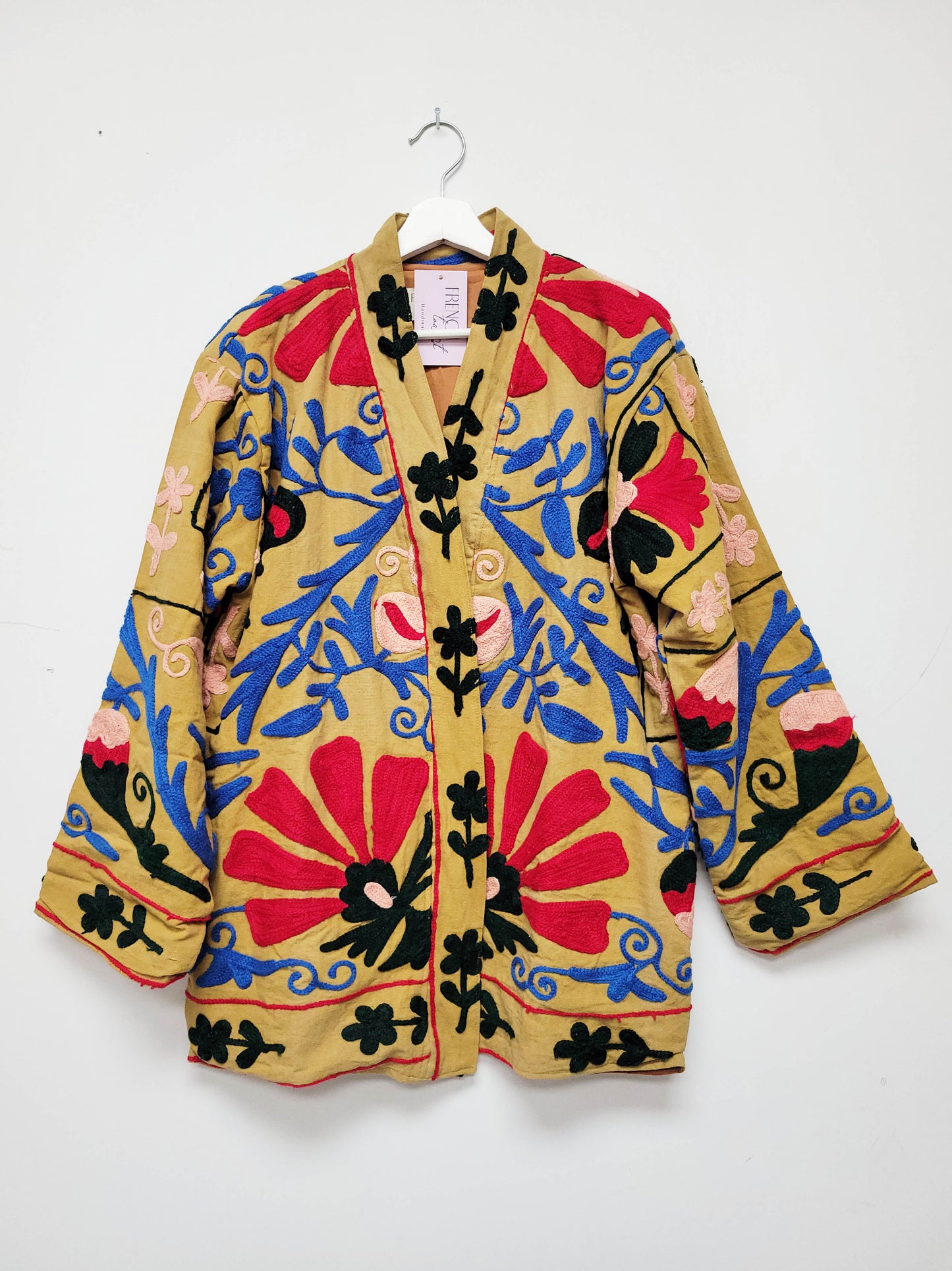 Isla Jacket Mid Length - Tan Brown Blue Red Size M