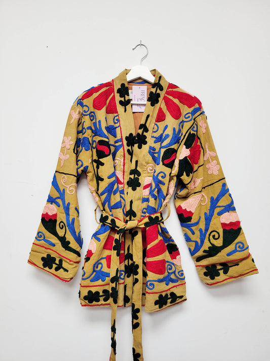 Isla Jacket Mid Length - Tan Brown Blue Red Size M