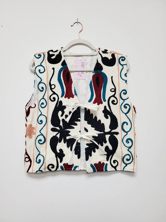 Isla Vest - White Turquoise Burgundy Size S