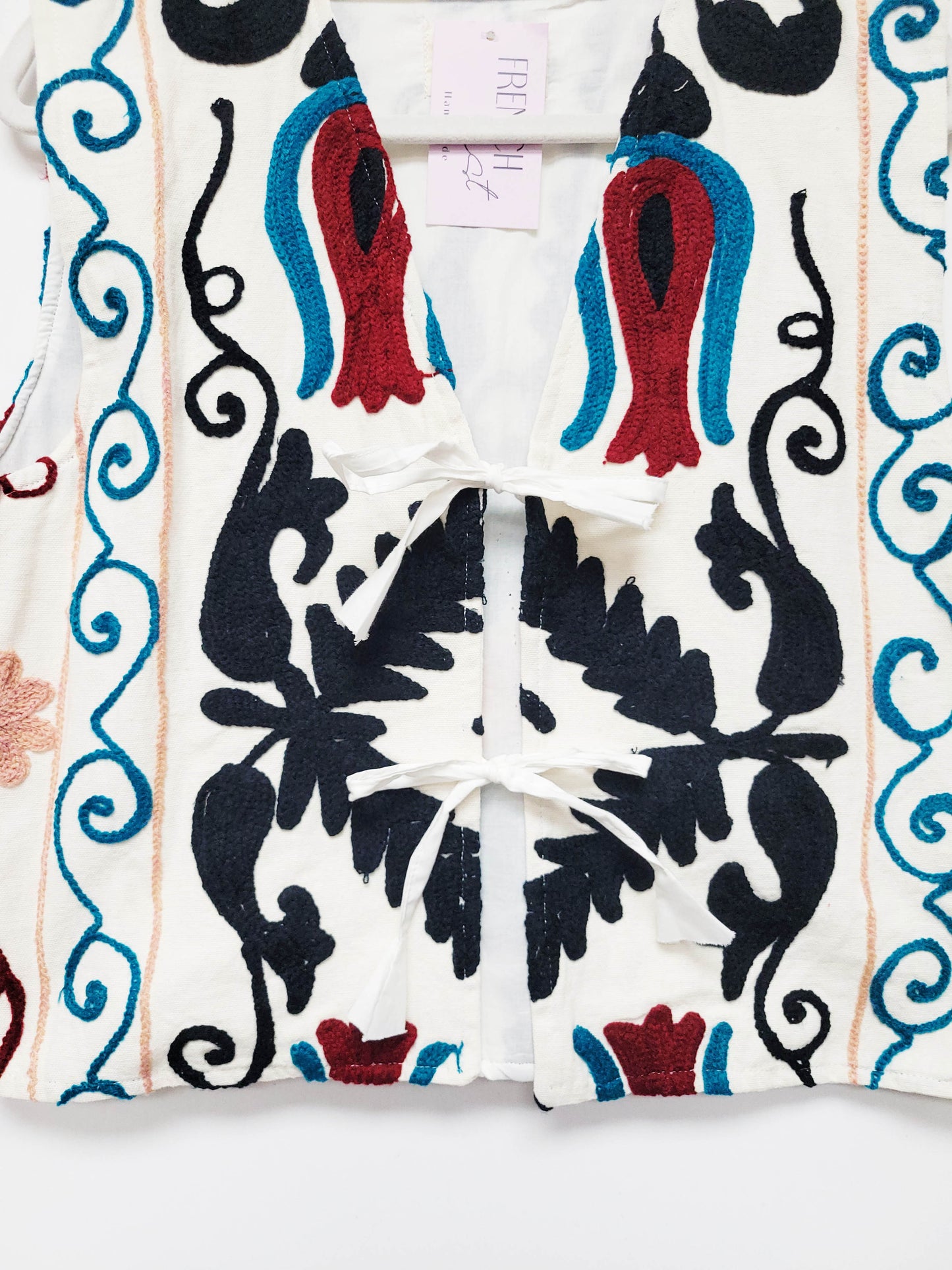 Isla Vest - White Turquoise Burgundy Size S